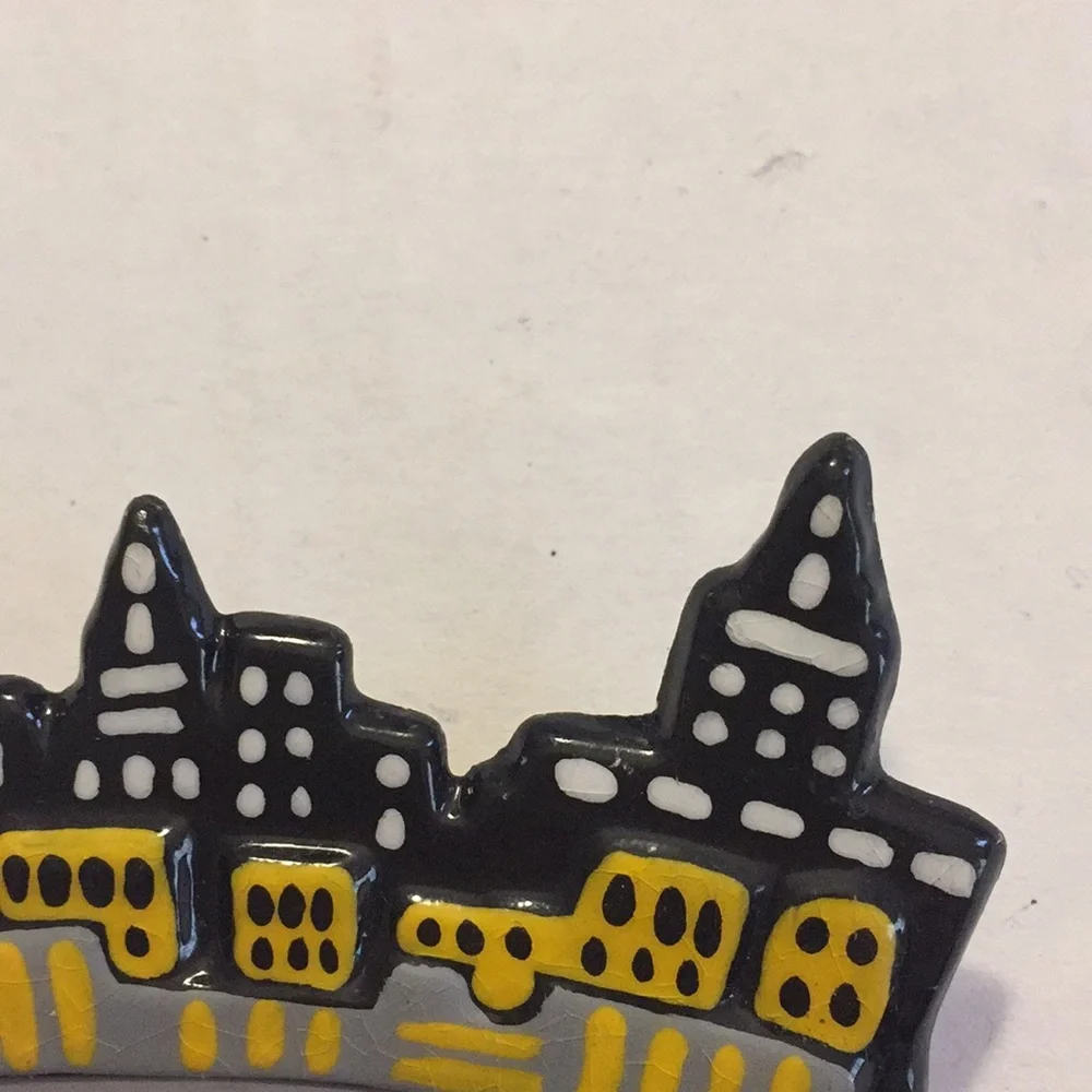 Cityscape brooch hand made and hand-painted​ yellow black architectural